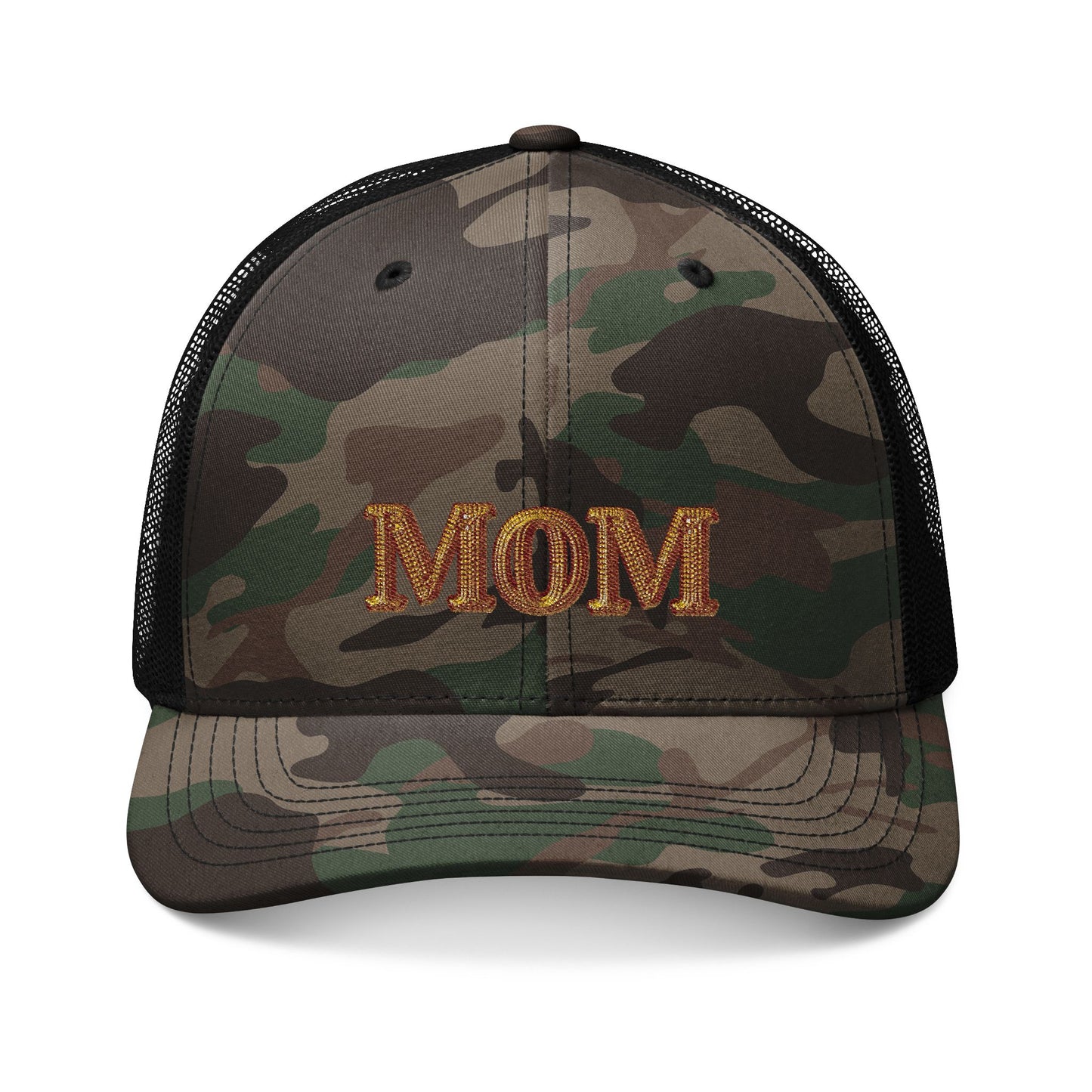 Camo Glitter Mom Trucker Hat — Embroidered "MOM" Glitter Patch