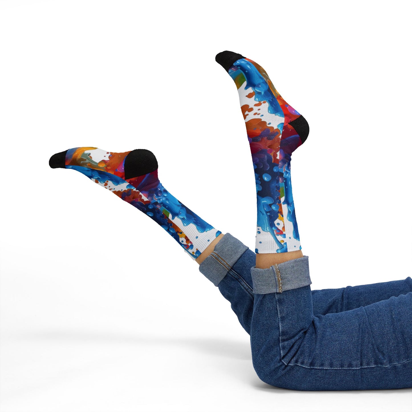 Color Splash Sublimation Socks — Abstract Rainbow Crew Socks