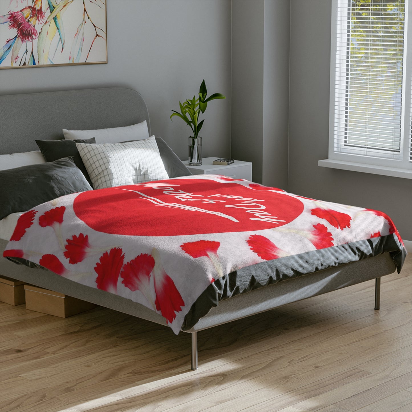 Happy Mother's Day Velveteen Blanket — Red Carnation Microfiber Throw