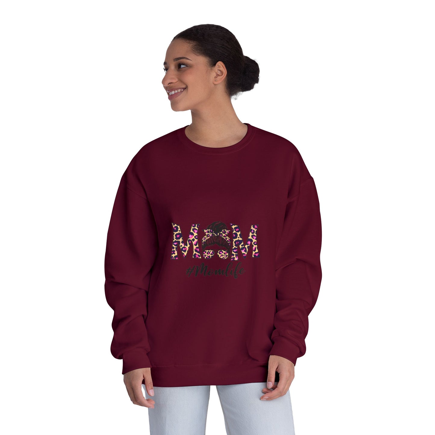 Momlife Floral Crewneck Sweatshirt — “MOM” Leopard Floral Design