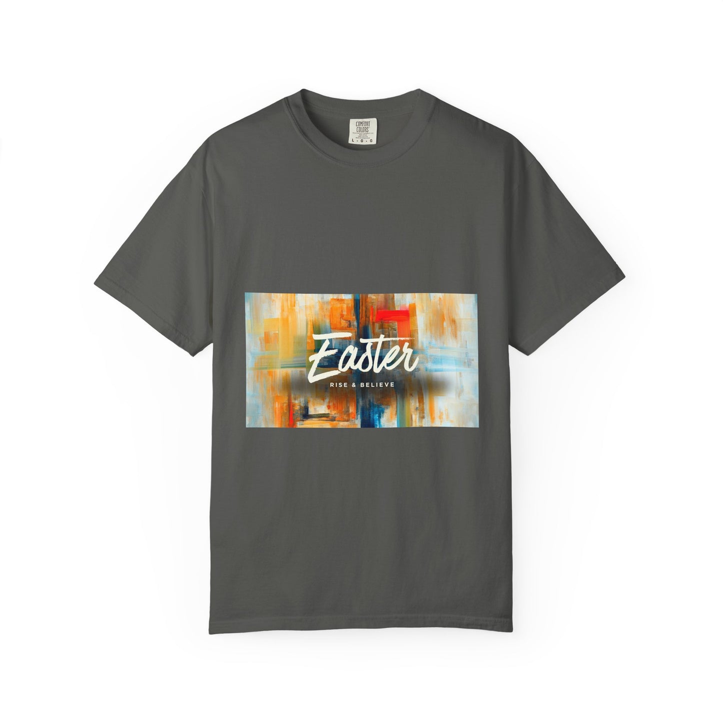 Easter Abstract Brushstroke T-Shirt — "Easter He is Risen" Graphic