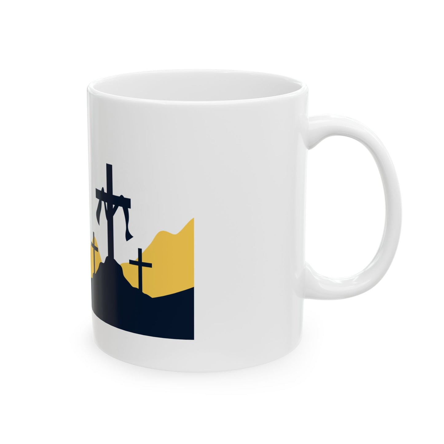 Good Friday Ceramic Mug — Christian Easter Coffee Mug with Three Crosses Design (11oz, 15oz)