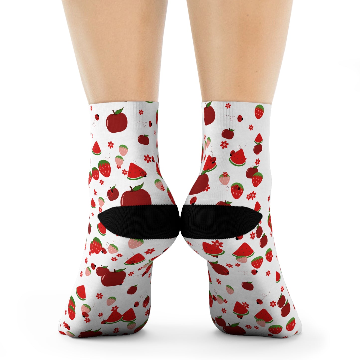 Strawberry Pattern Crew Socks — Cute Red Fruit Print Socks