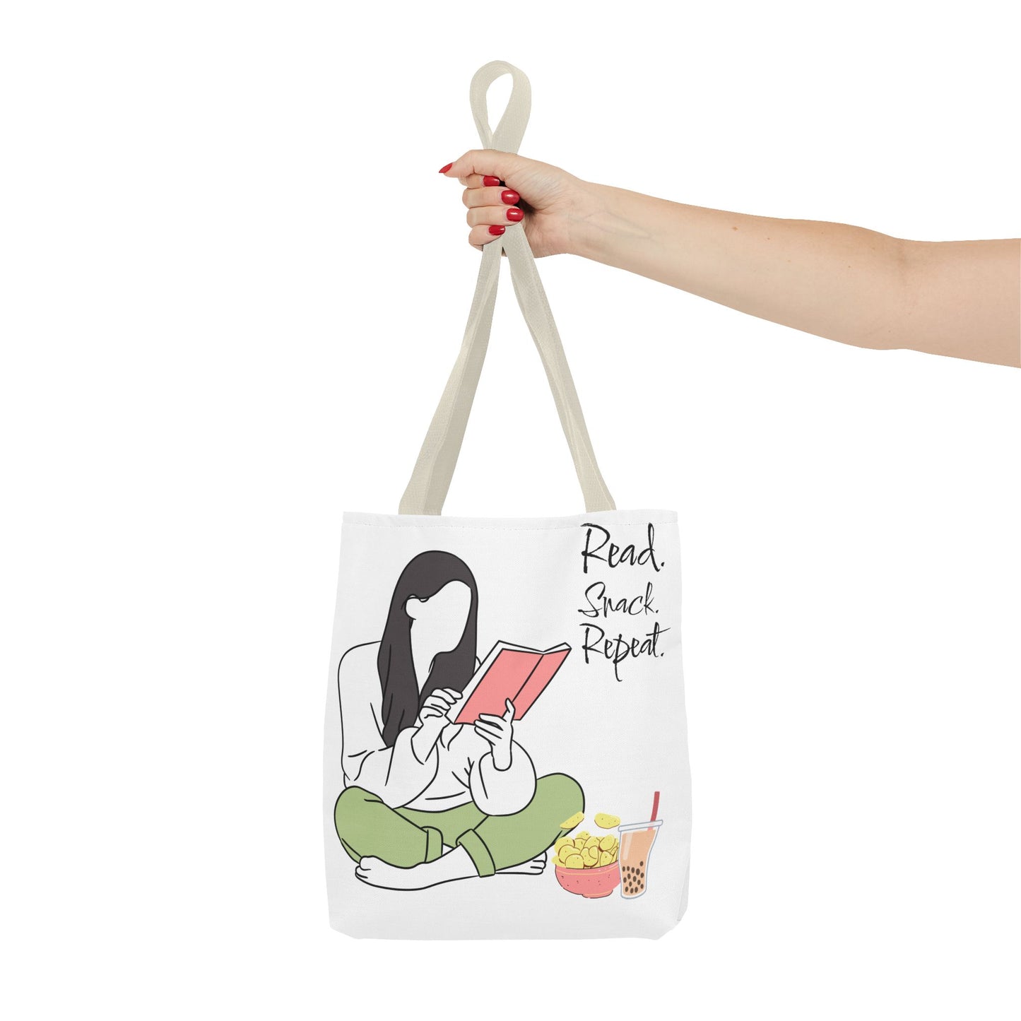 Reading Snack Tote Bag — "Read. Snack. Repeat." Book Lover Canvas Tote