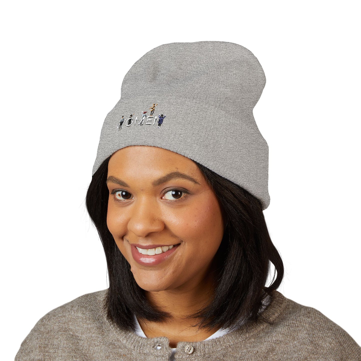 Embroidered Penguin Line Cuffed Beanie — Cute Winter Animal Knit Hat