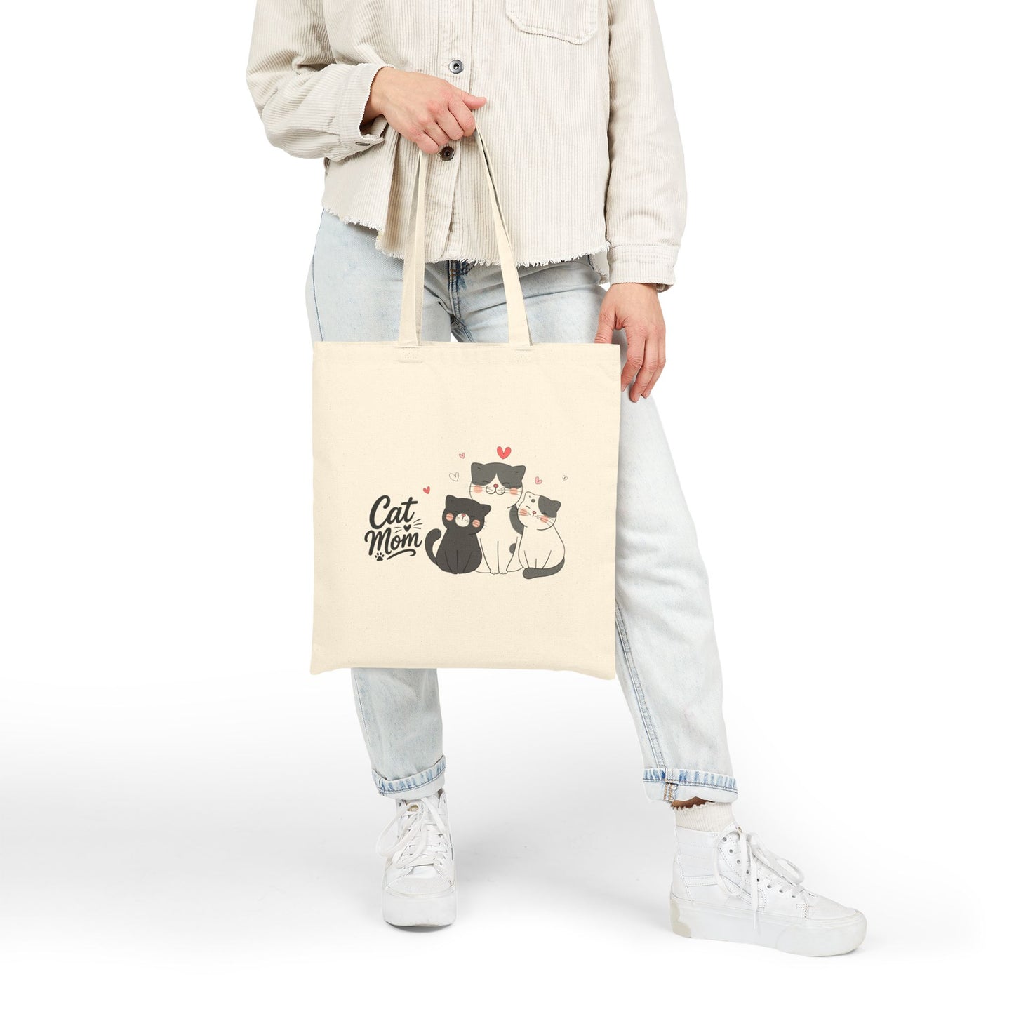 Cat Mom Canvas Tote Bag — Cute Trio Cat Illustration Eco Shopper