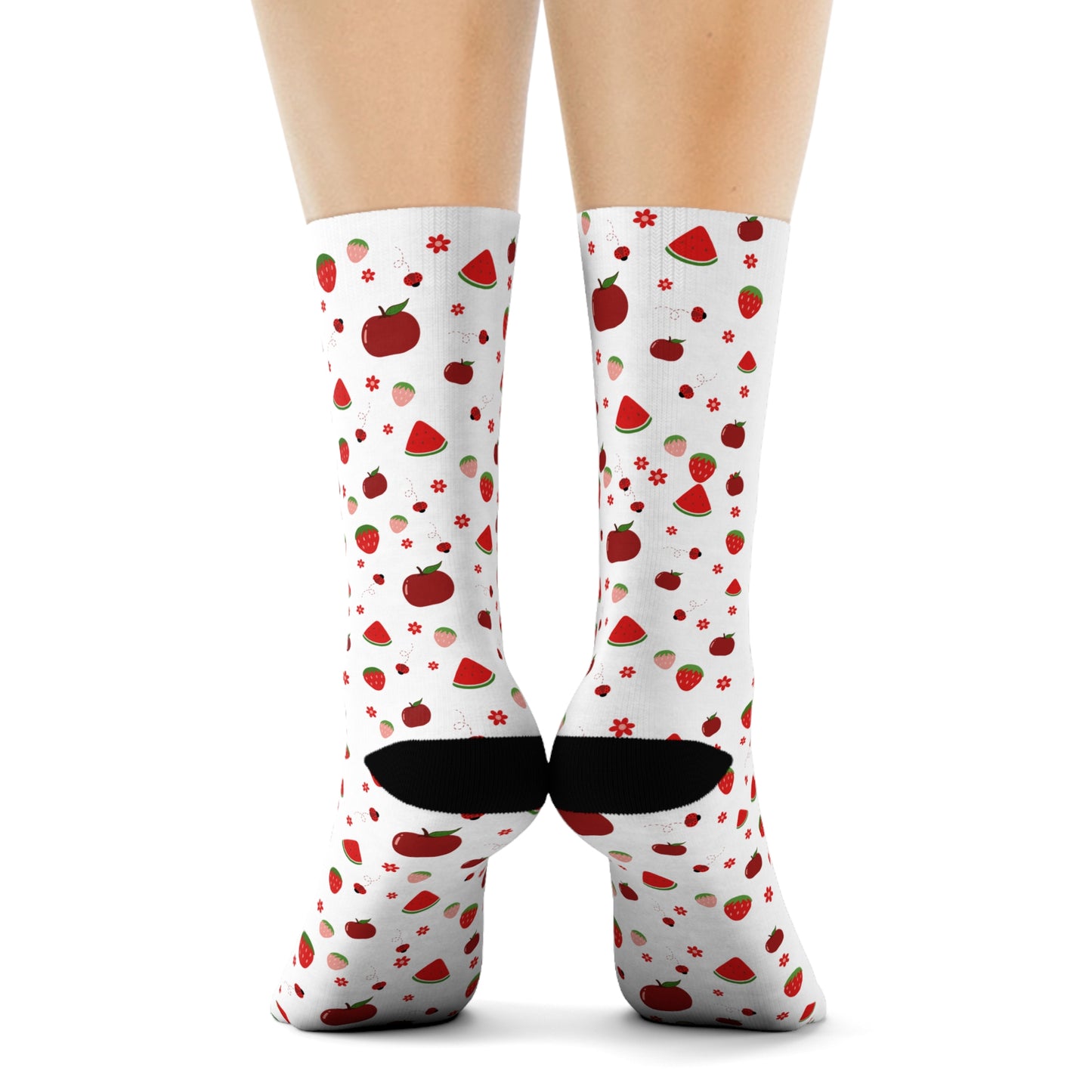 Strawberry Pattern Crew Socks — Cute Red Fruit Print Socks