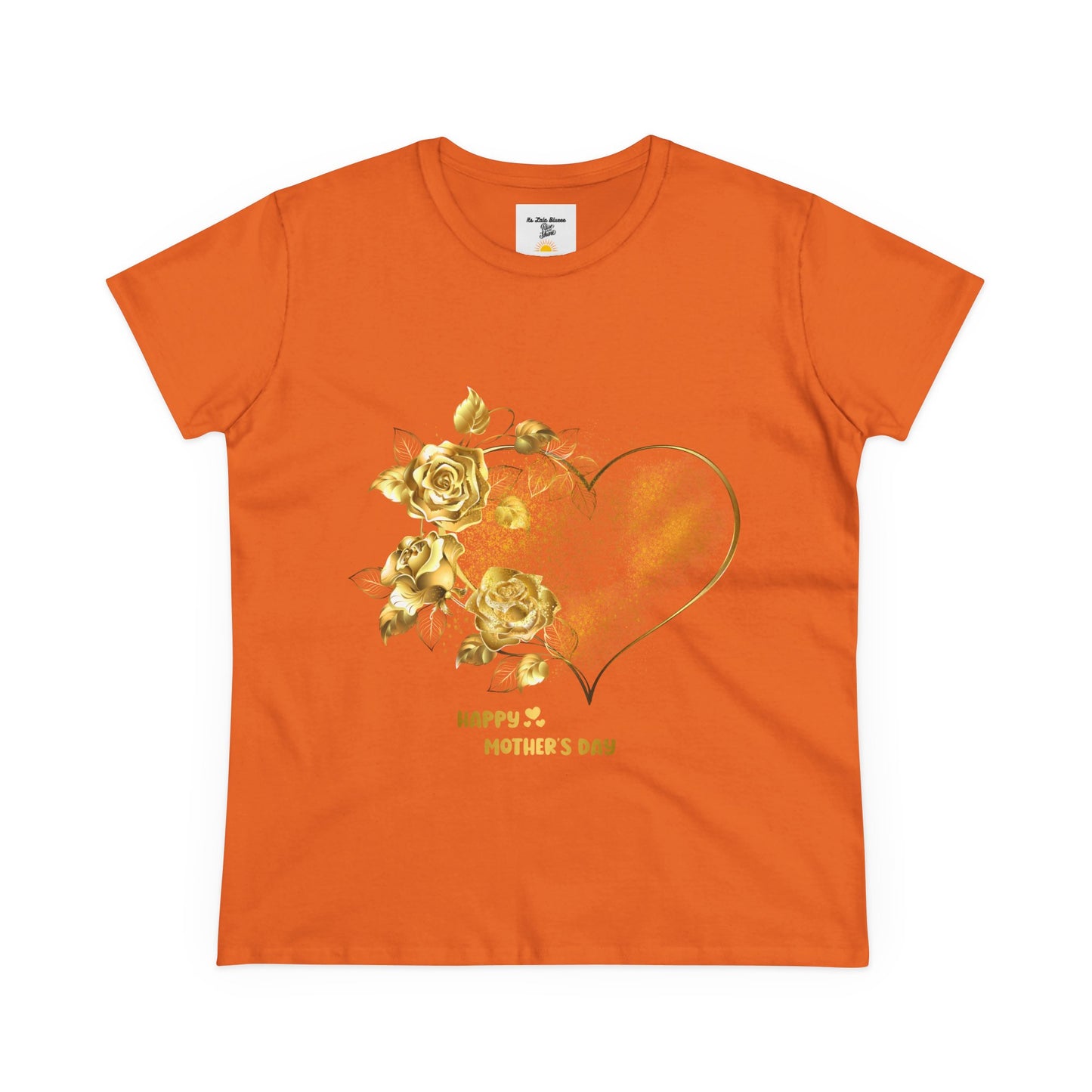 Happy Mother's Day Women's Midweight Cotton Tee with Gold Roses