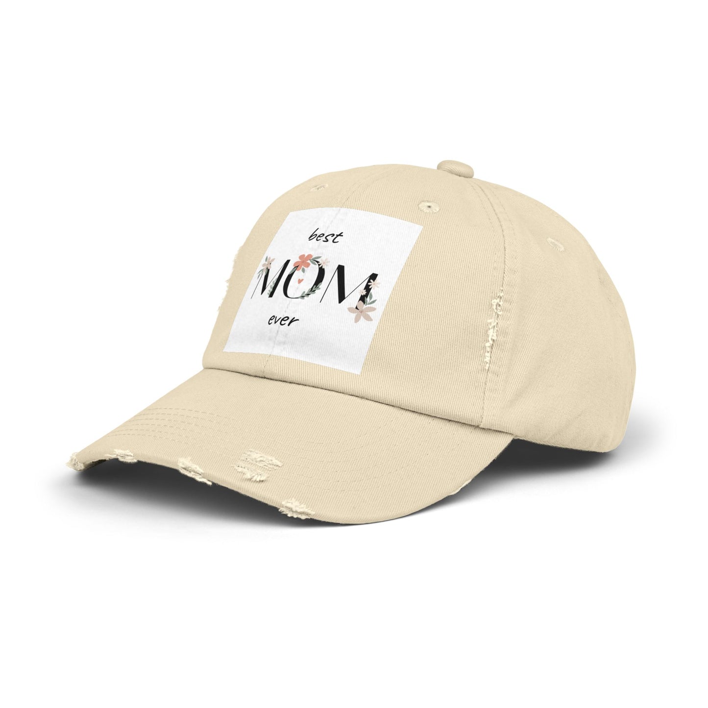 Best Mom Ever Distressed Cap - Floral Patch Mother’s Day Hat