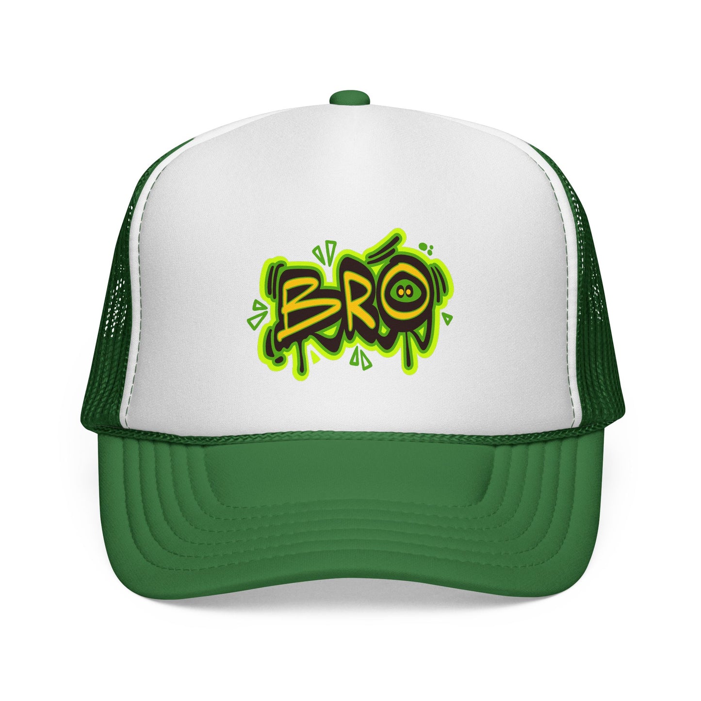 BRO Graffiti Trucker Cap — Neon Green Streetwear Mesh Hat