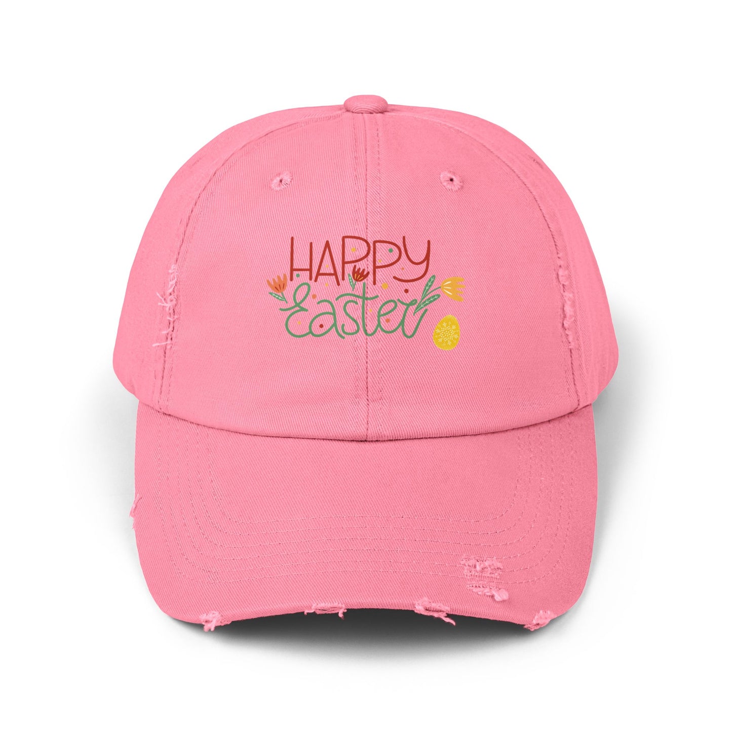 Happy Easter Distressed Cap — Floral Egg Spring Baseball Hat