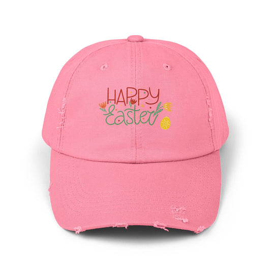 Happy Easter Distressed Cap — Floral Egg Spring Baseball Hat