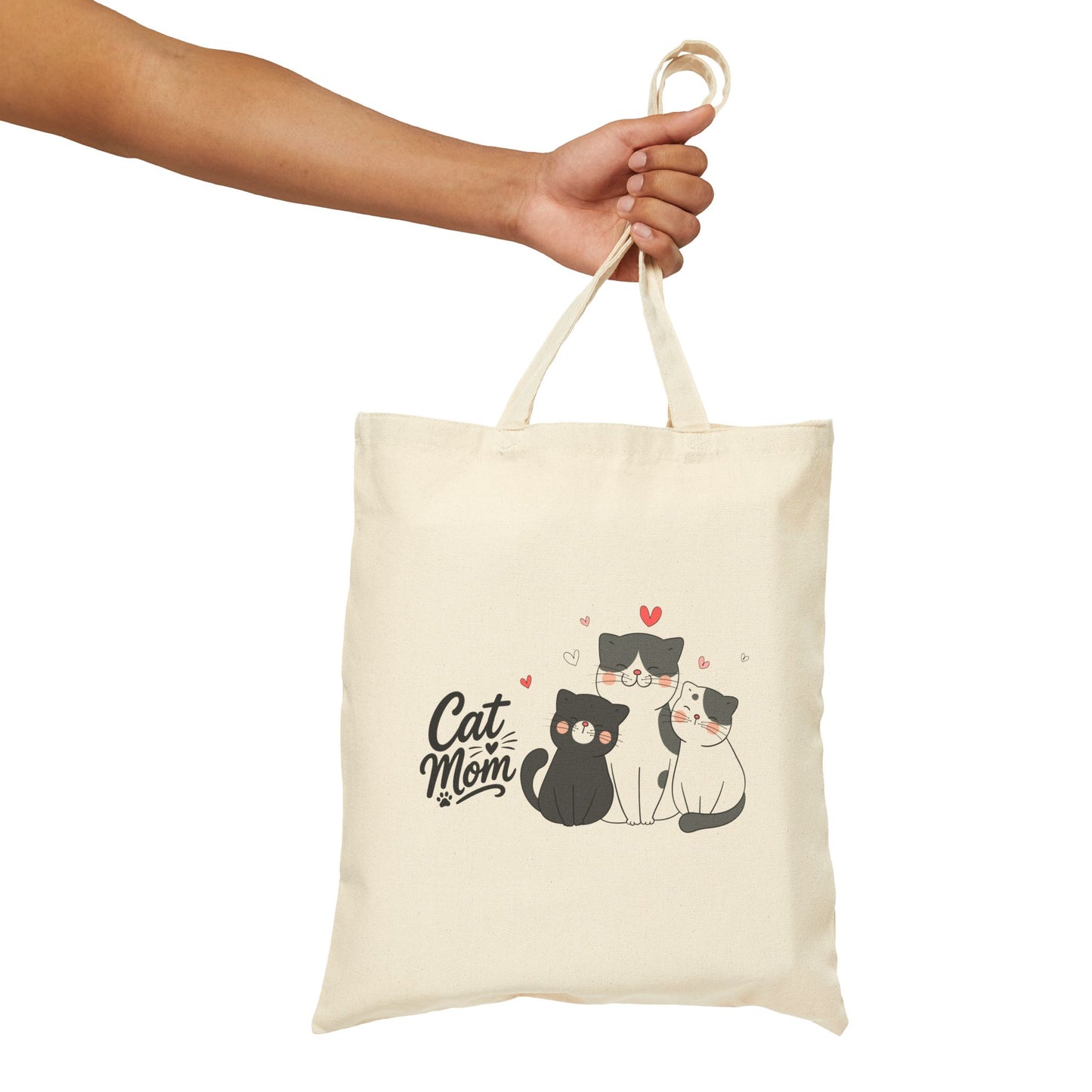 Cat Mom Canvas Tote Bag — Cute Trio Cat Illustration Eco Shopper