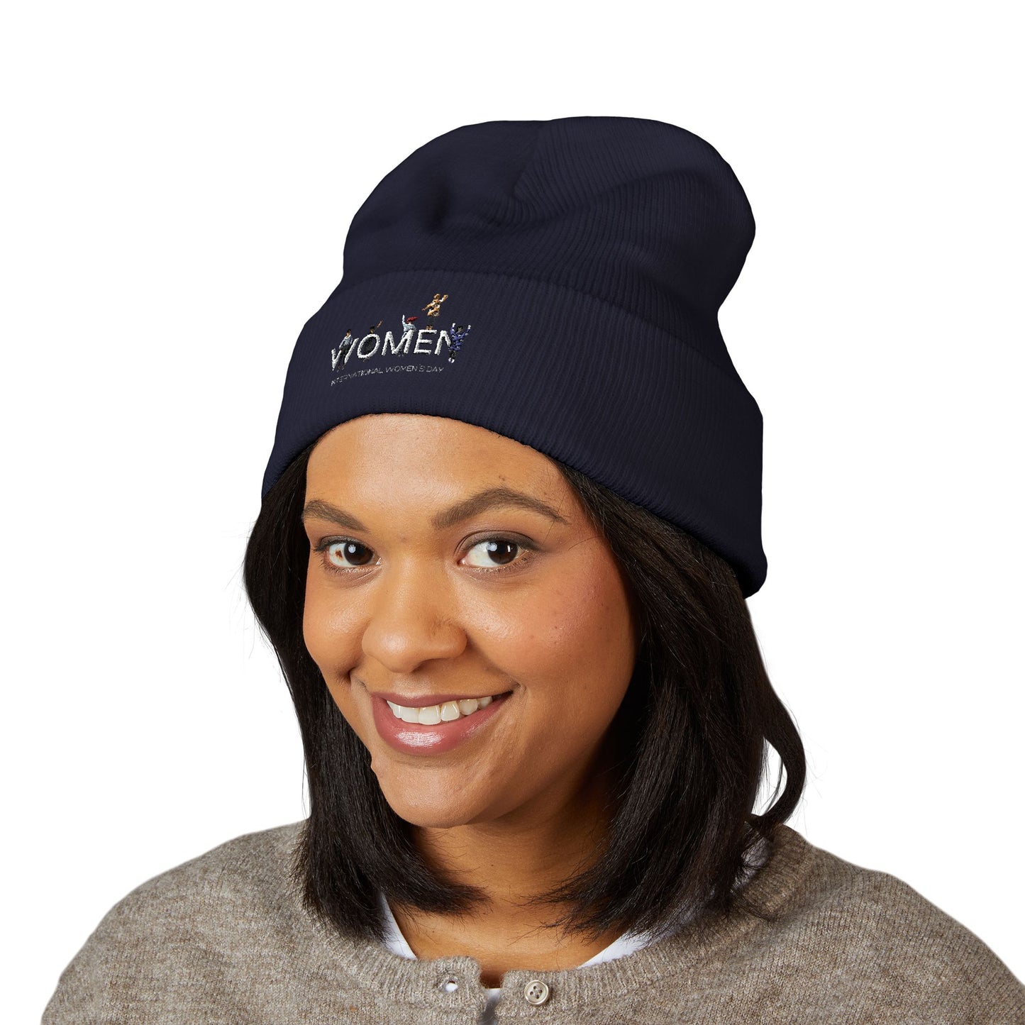 Embroidered Penguin Line Cuffed Beanie — Cute Winter Animal Knit Hat