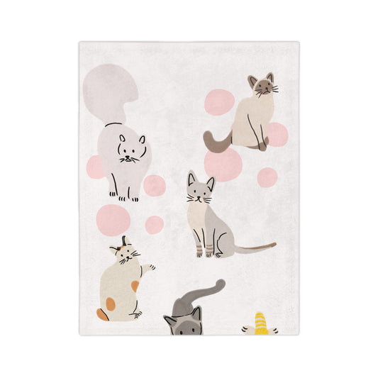 Cute Pastel Cat Pattern Velveteen Microfiber Blanket — Cozy Kitten Throw for Cat Lovers