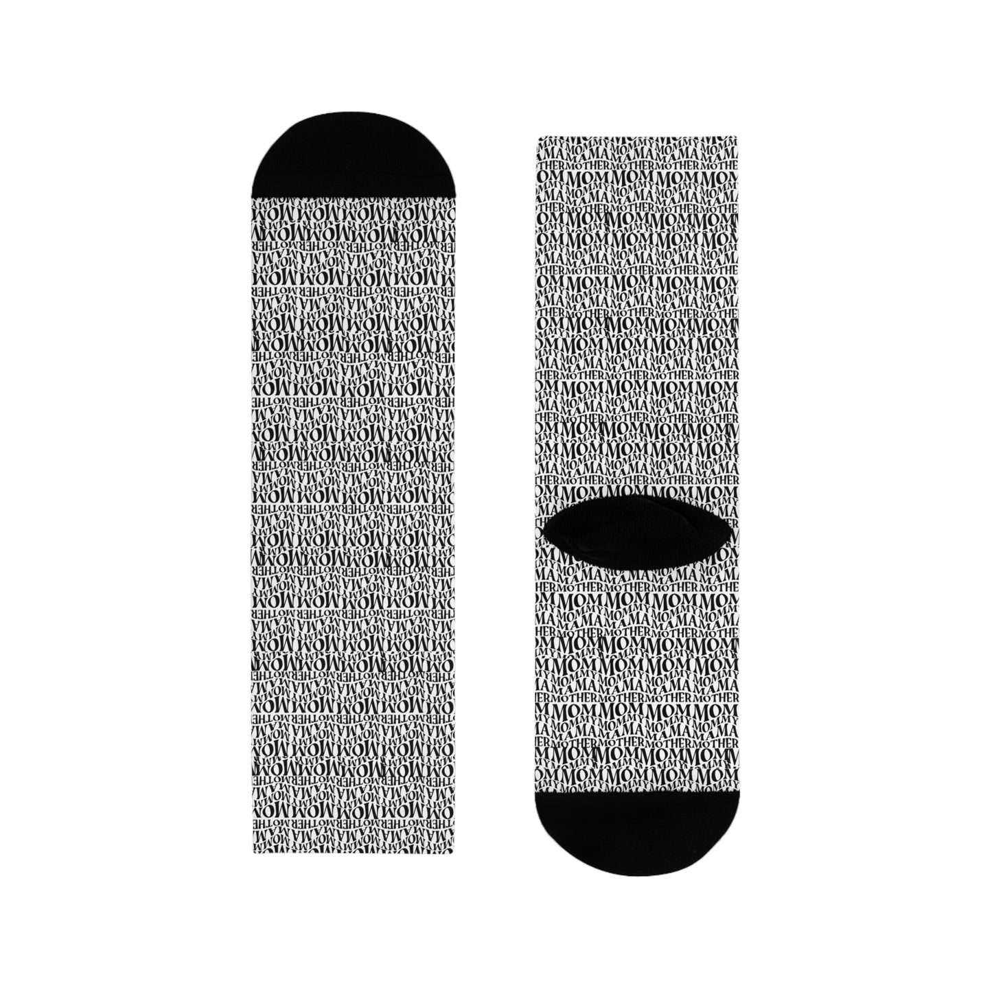 Monochrome 'MOM' Pattern Crew Socks — Sublimated Graphic Socks for Moms