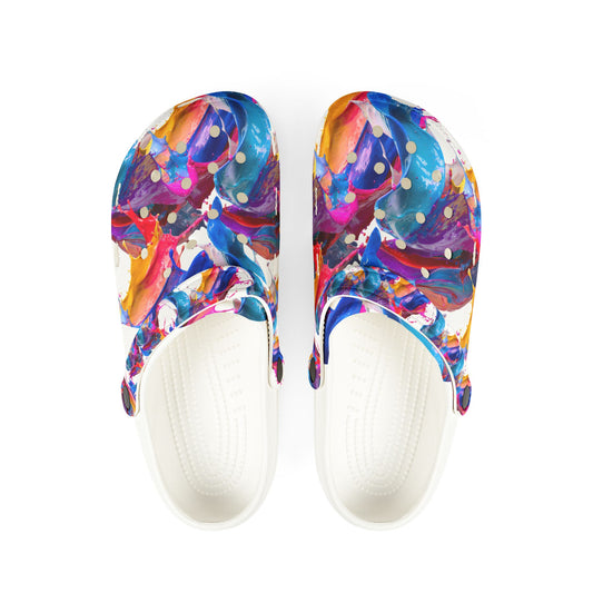 Color Splash EVA Foam Clogs — Abstract Paint-Splatter Slip-On Shoes