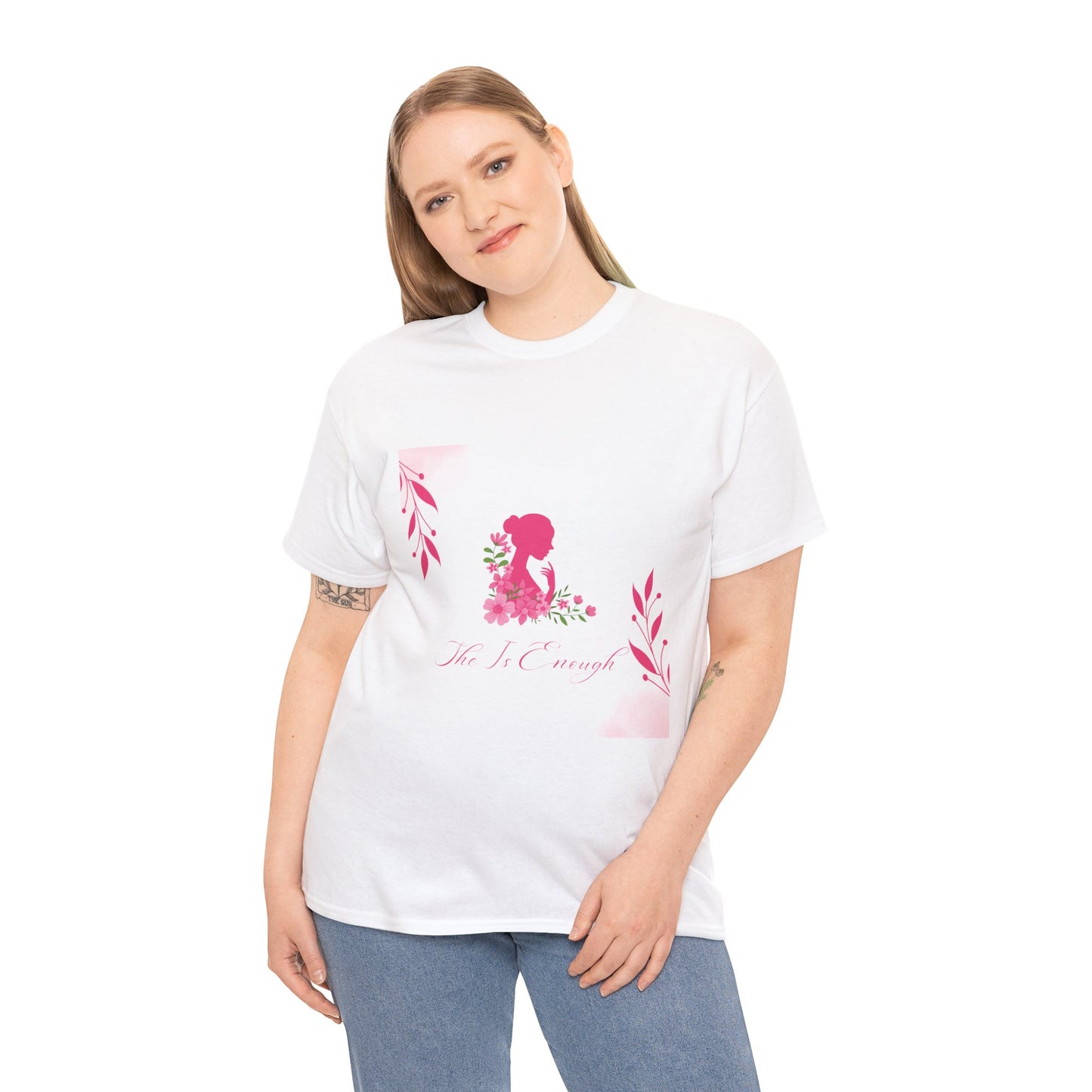 Floral Silhouette Tee — "She Is Enough" Inspirational Women's Shirt