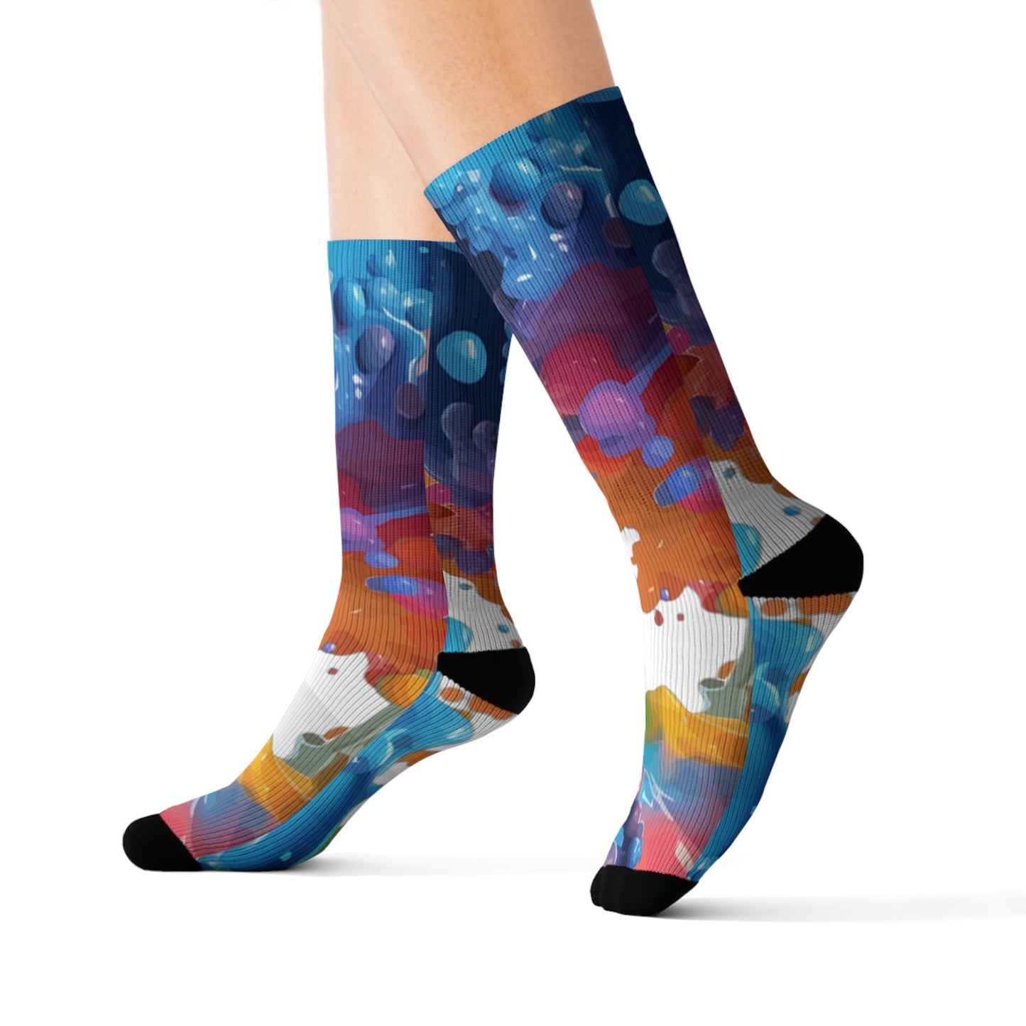 Color Splash Sublimation Socks — Abstract Rainbow Crew Socks