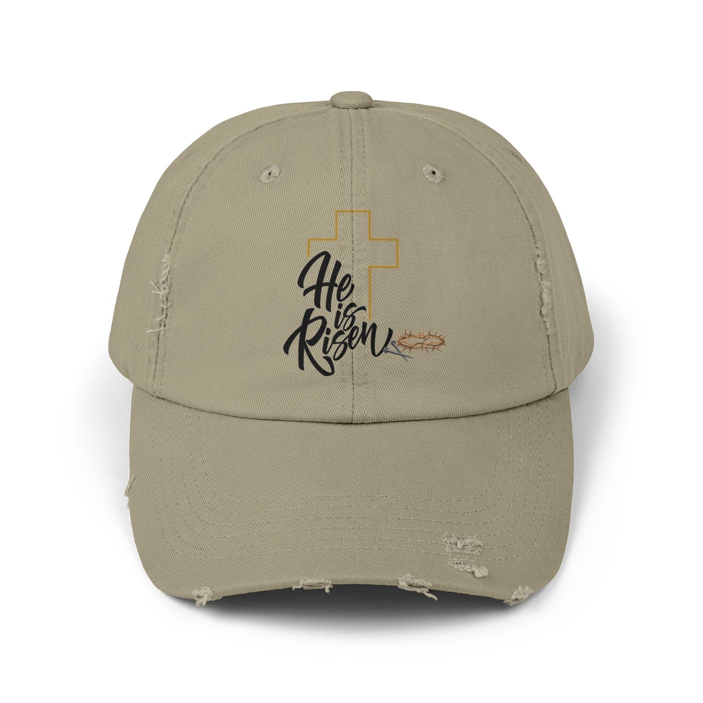He Risen Distressed Baseball Cap – Christian Cross Hat