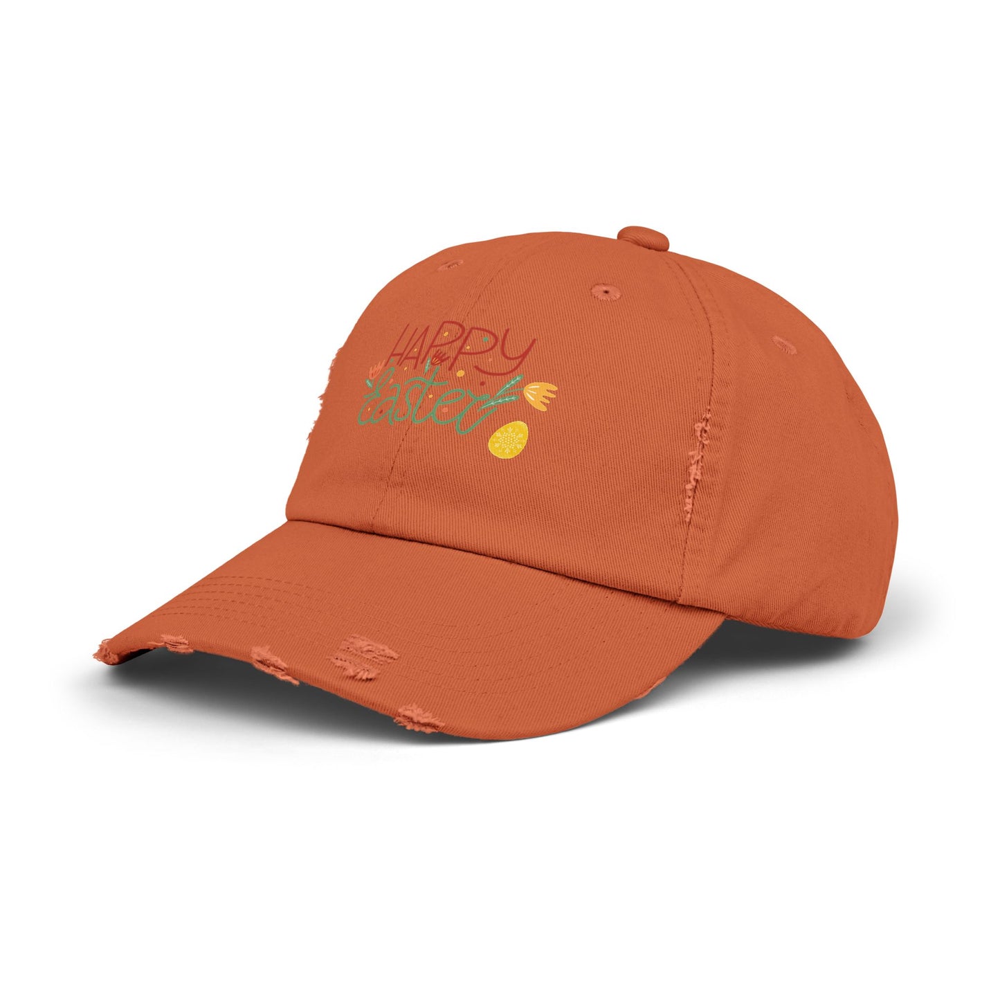 Happy Easter Distressed Cap — Floral Egg Spring Baseball Hat
