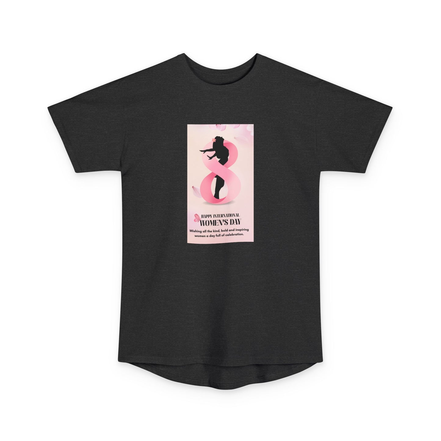 International Women’s Day Graphic Tee — ‘8 March’ Pink Silhouette Long Body T-Shirt