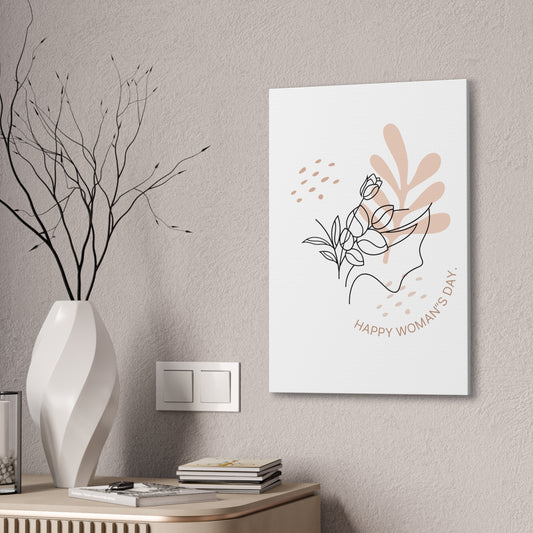 Happy Woman's Day Floral Canvas Art — Minimal Line Drawing Stretched Canvas
