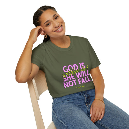 God Is Within Her She Will Not Fall T-Shirt — Psalm 46:5 Inspirational Christian Tee