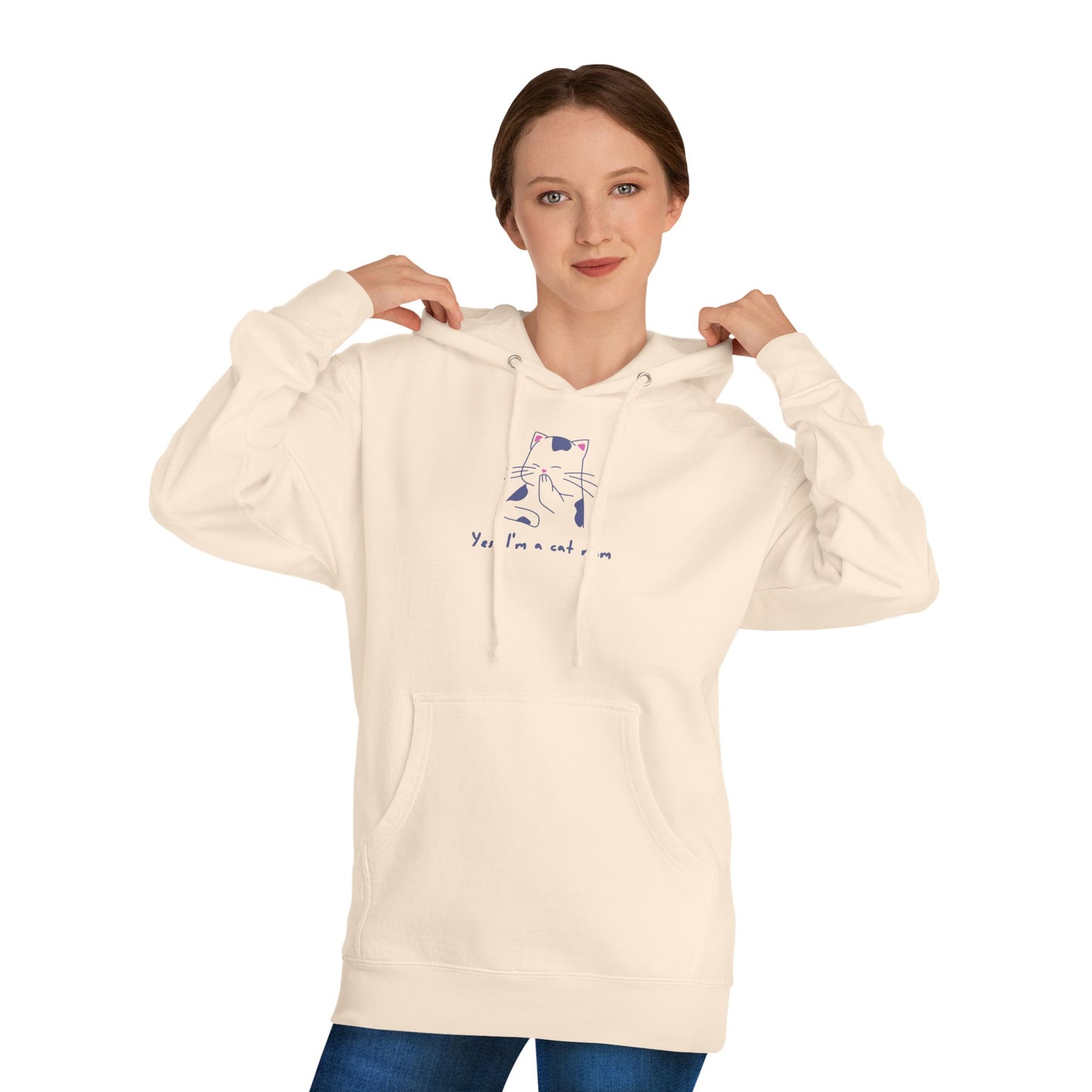 Cat Illustration Hoodie — “Yes, I’m a Cat Mom” Cute Minimalist Pullover