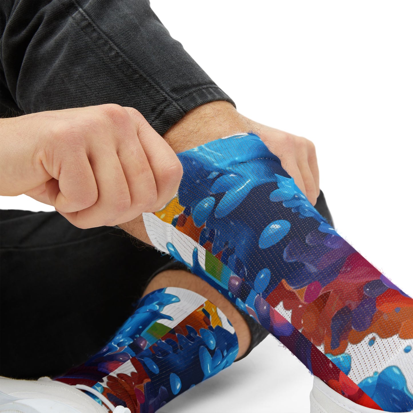 Color Splash Sublimation Socks — Abstract Rainbow Crew Socks
