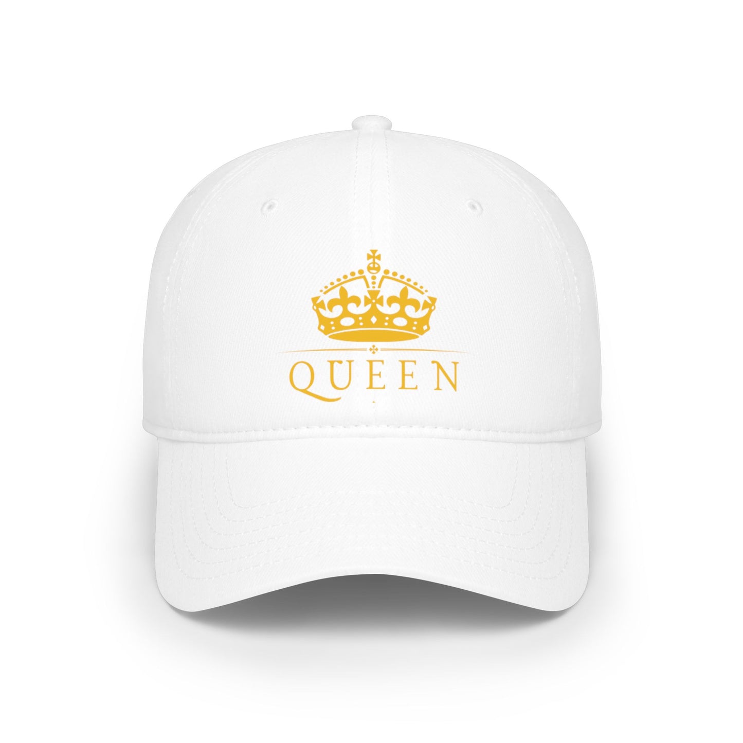 Queen Crown Baseball Cap — Red Low Profile Hat with Gold "QUEEN" Text