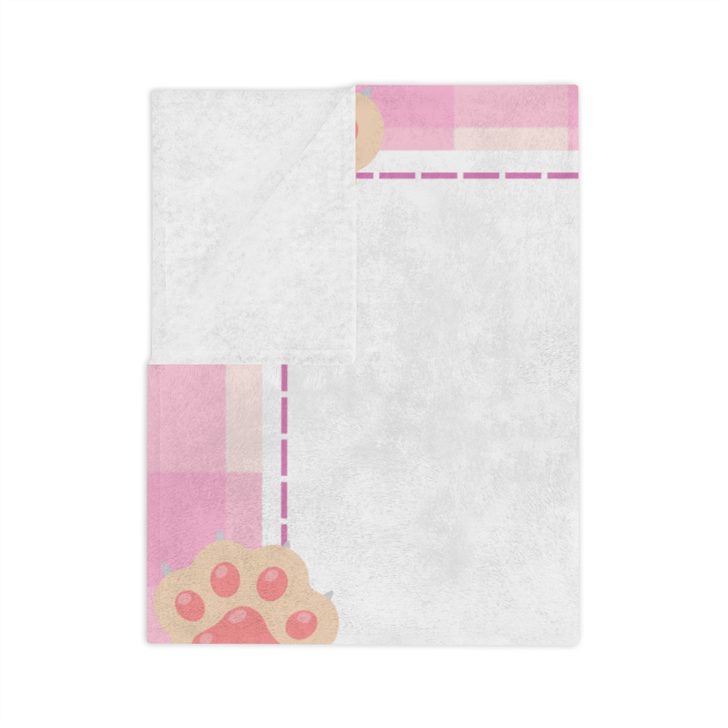 Pink Cute Kitty Microfiber Blanket — Cozy Cat Paw Plaid Throw