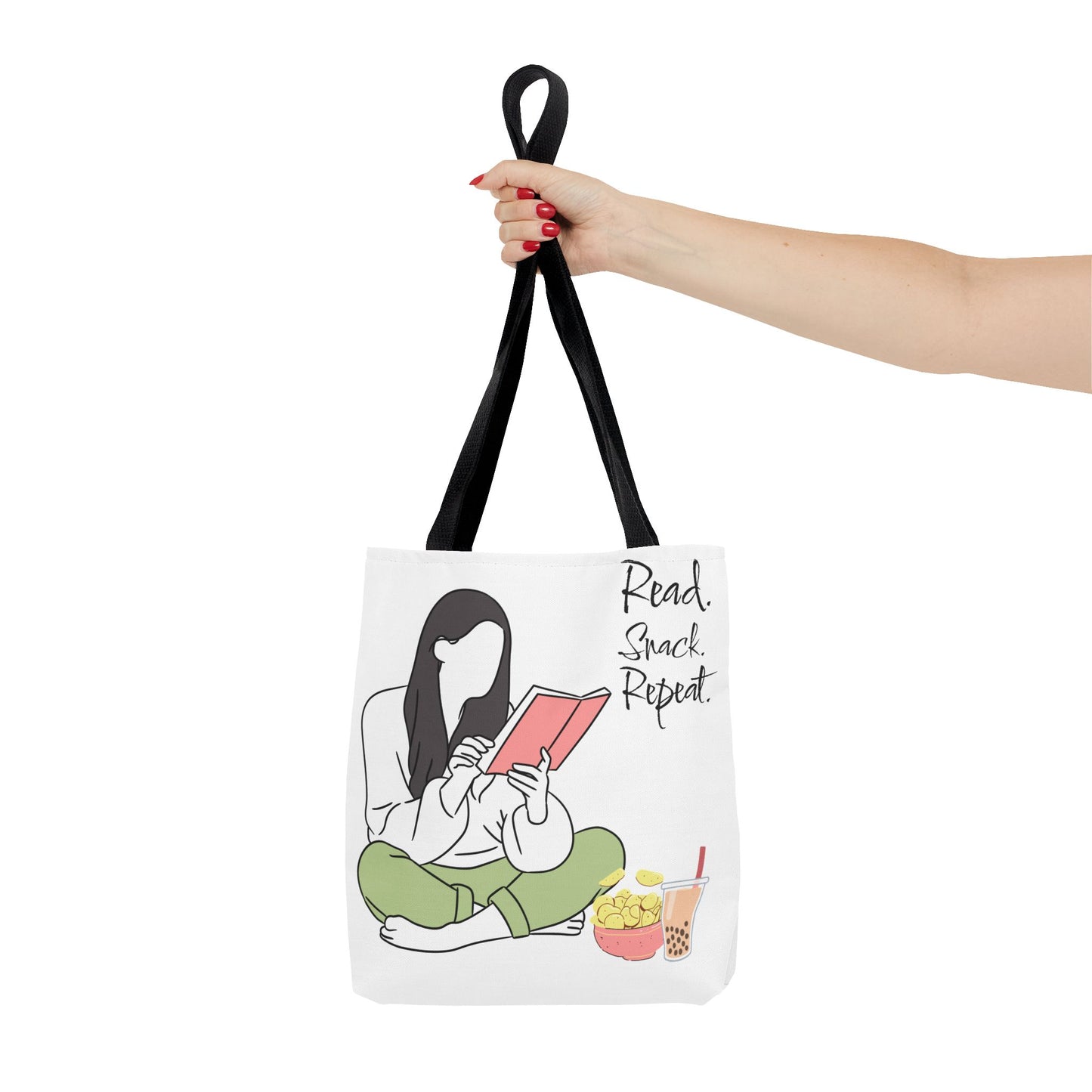 Reading Snack Tote Bag — "Read. Snack. Repeat." Book Lover Canvas Tote