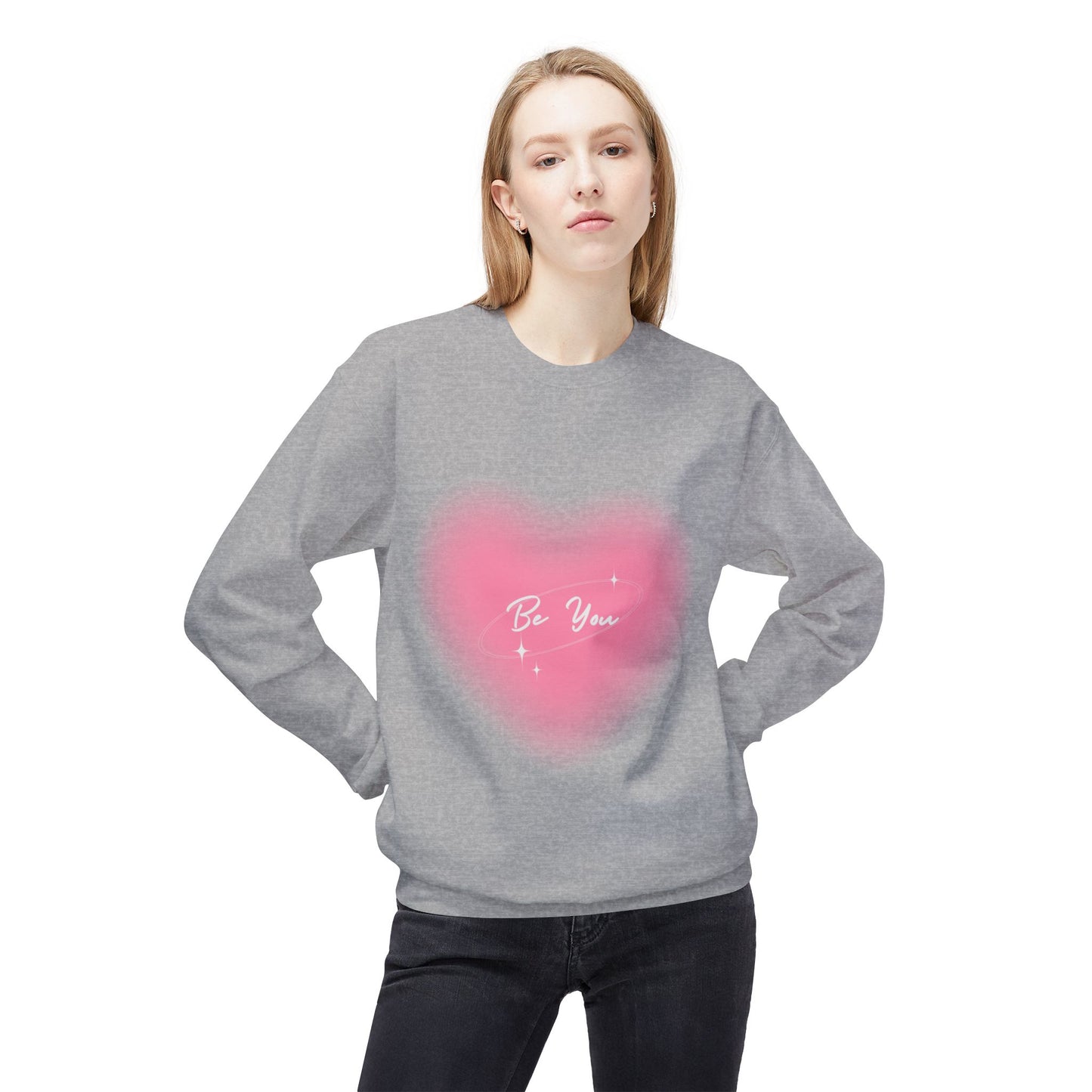 Be You Heart Crewneck Sweatshirt — Pink Heart Graphic