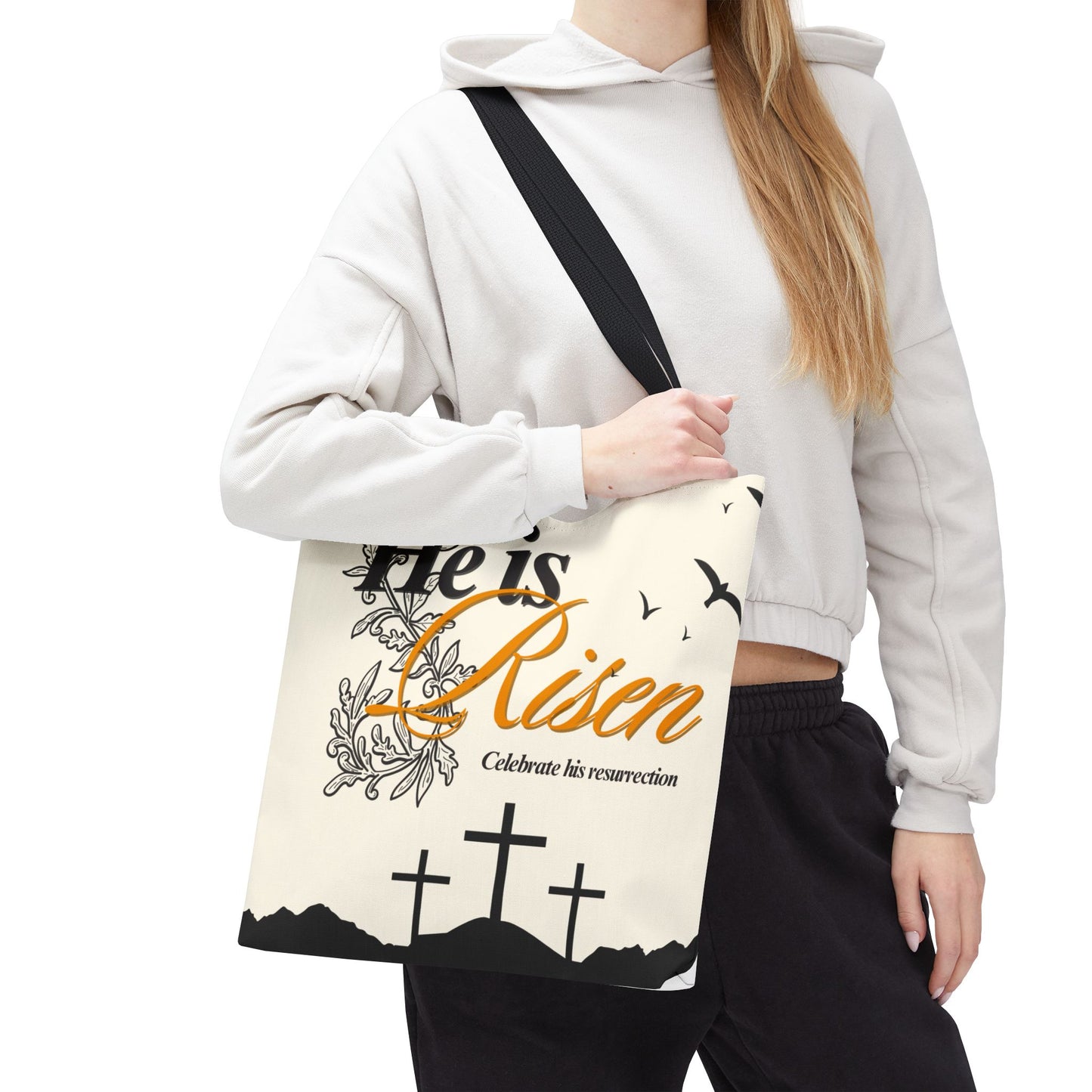 He Is Risen Easter Tote Bag — Christian Resurrection Canvas Tote